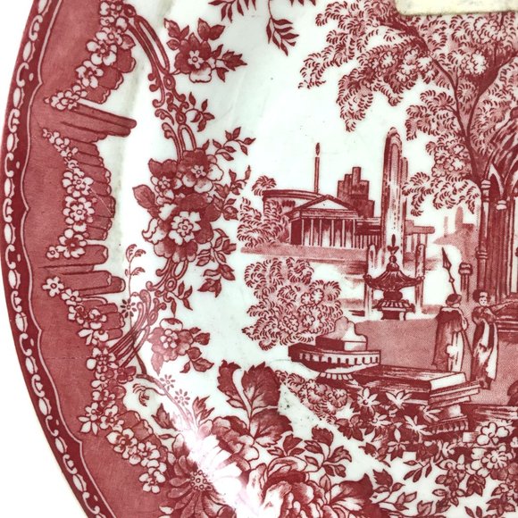 New York Central Country Garden Red Cranberry Transferware Charger Plate Restaur - Picture 3 of 6